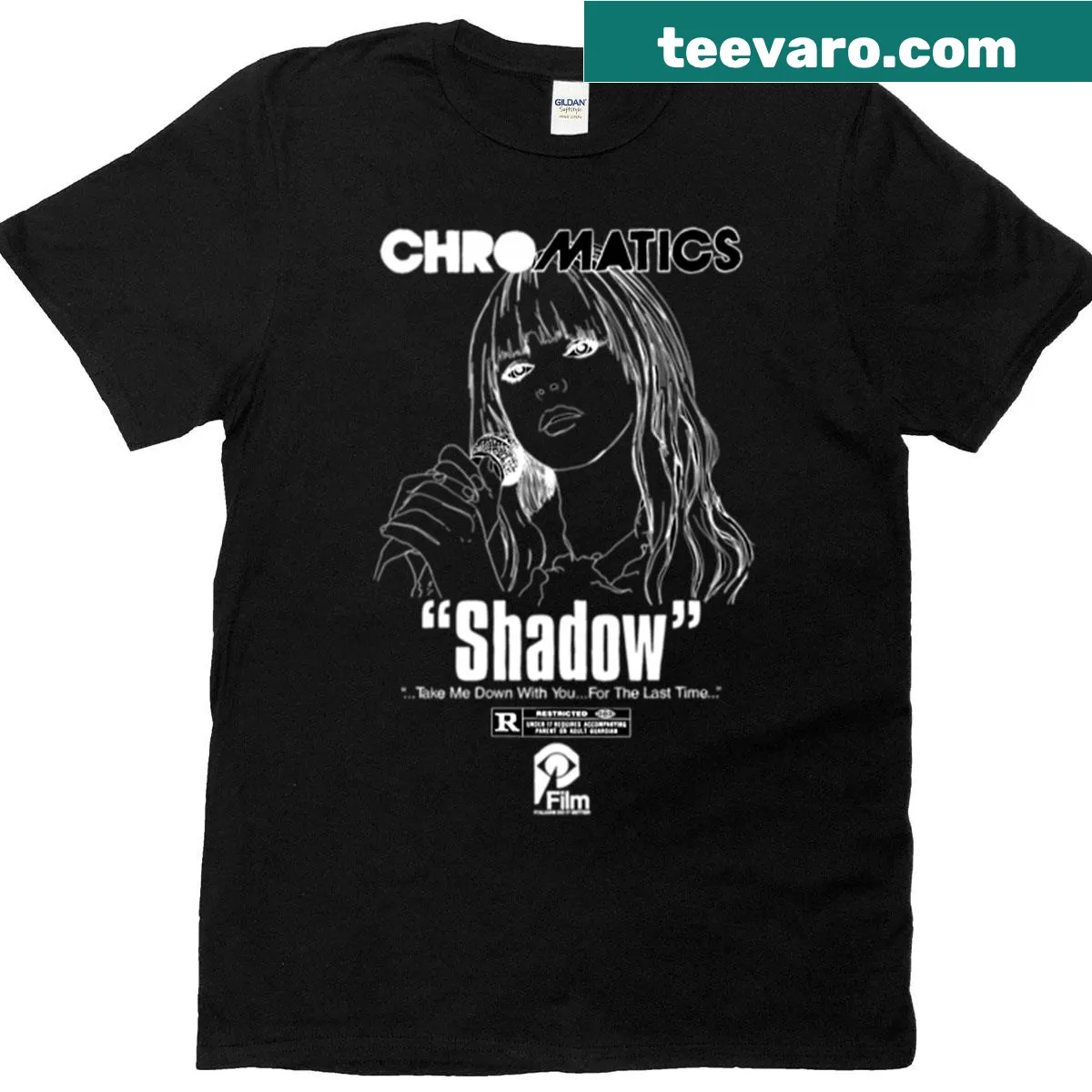 Minimalistic t-shirt featuring Chromatics shadow band logo design — on a men's t-shirt