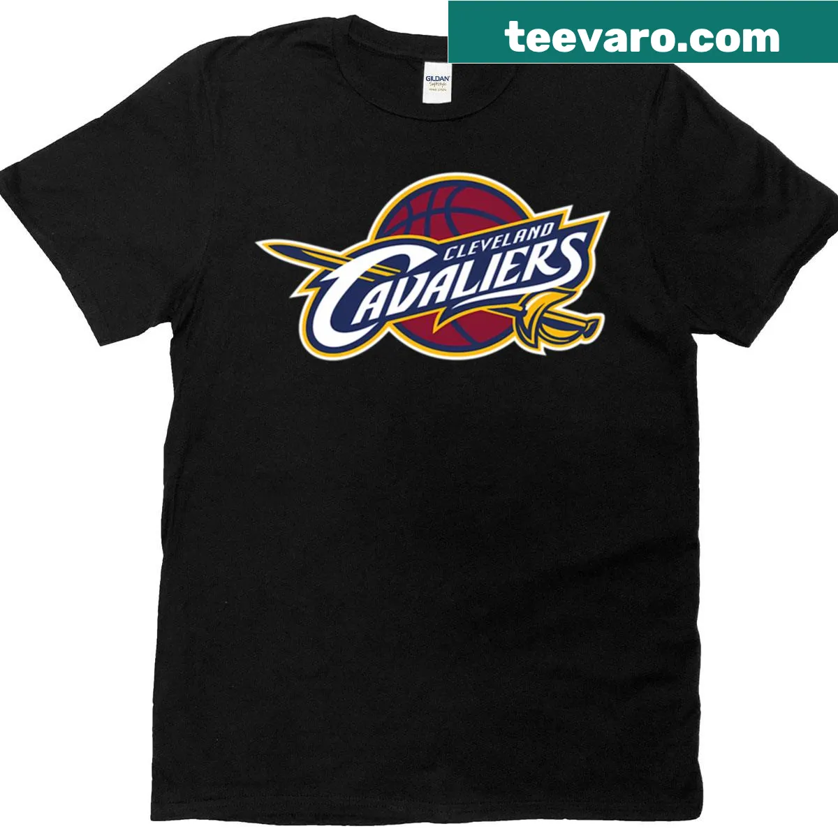 Cleveland Cavaliers logo on an oversized basketball T-shirt — on a men's t-shirt