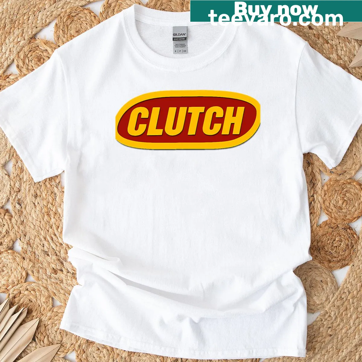 Retro T-shirt featuring Clutch rock band logo — on a men's t-shirt