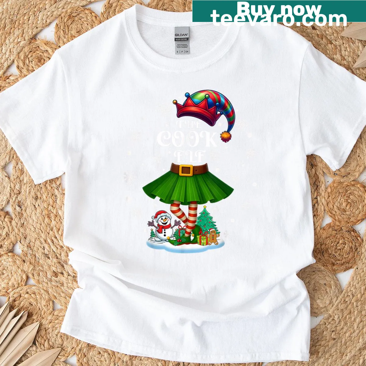 Cute Christmas t-shirt with elf illustrations for women and moms — on a men's t-shirt