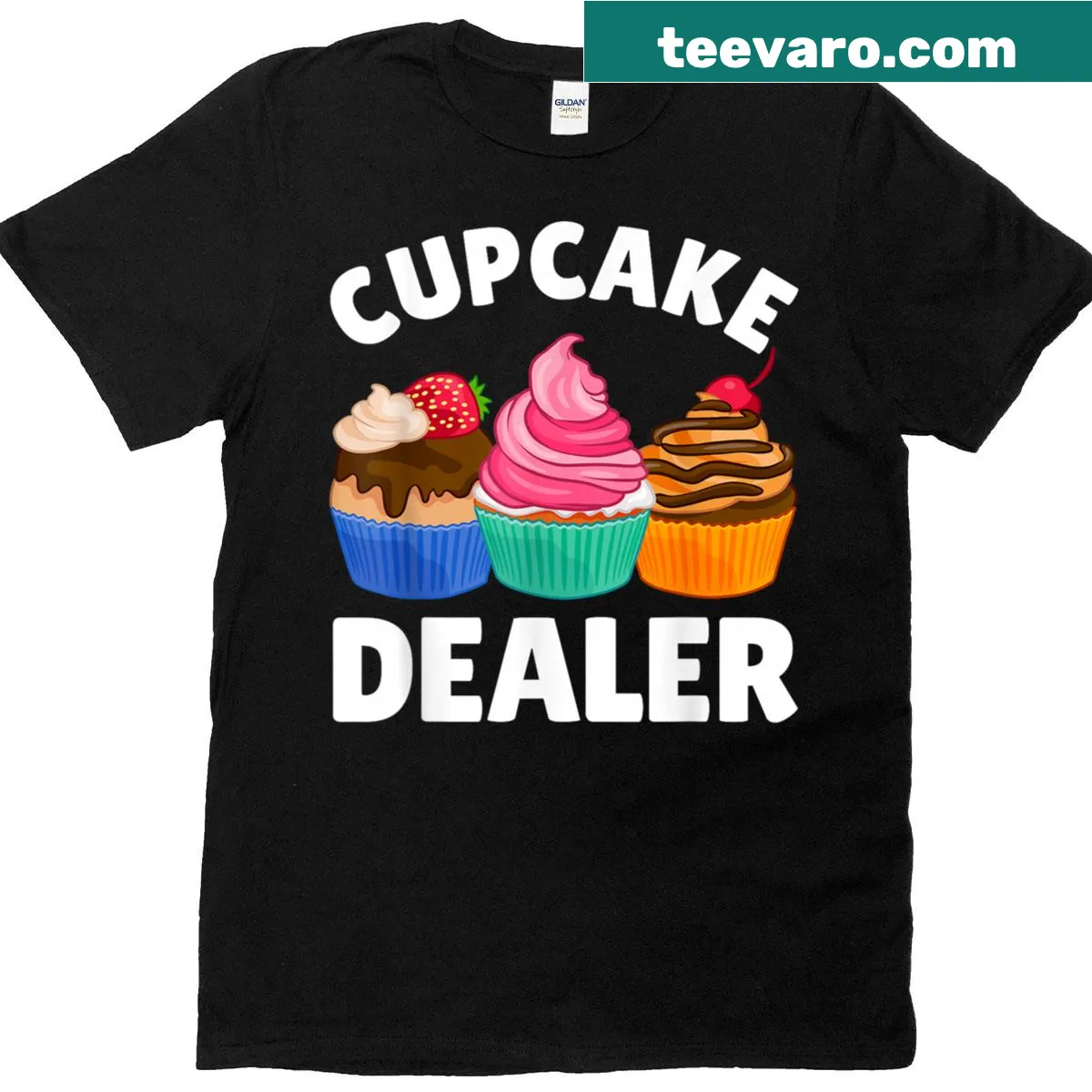 Illustration of a fun cupcake costume T-shirt for baking lovers — on a men's t-shirt