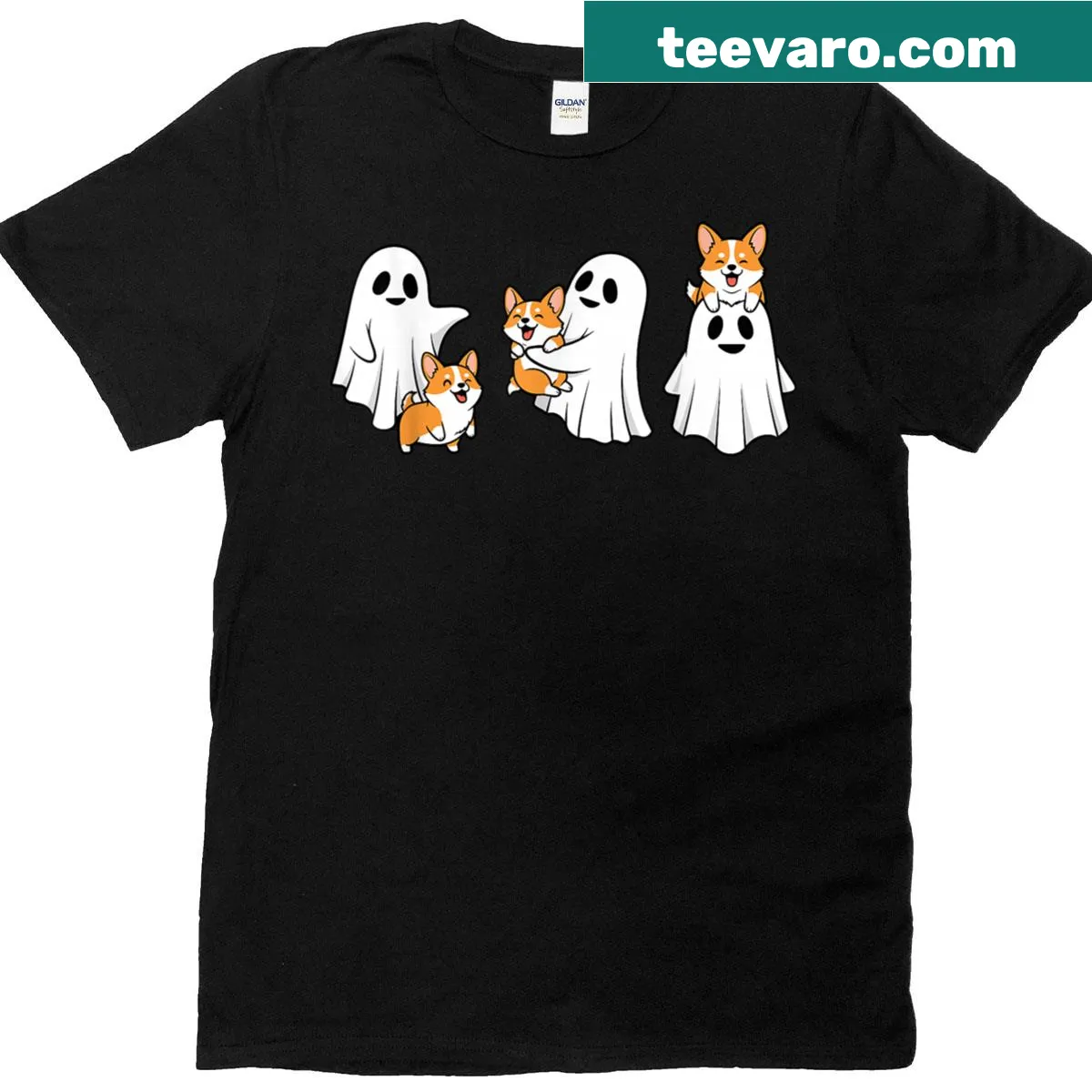 Funny ghost corgi Halloween T-shirt for dog lovers — on a men's t-shirt