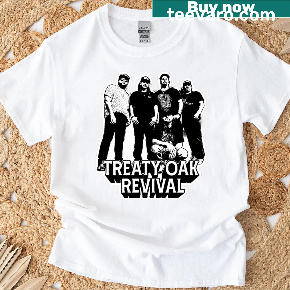 Texas-themed country rock band logo t-shirt — on a men's t-shirt