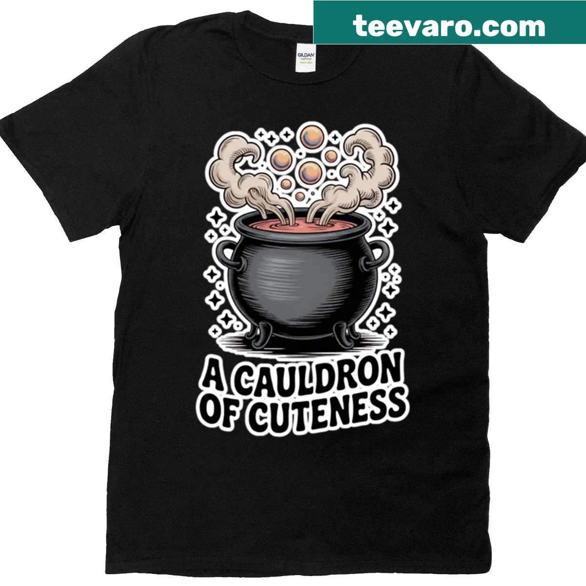 Cute cauldron graphic t-shirt for Halloween — on a men's t-shirt