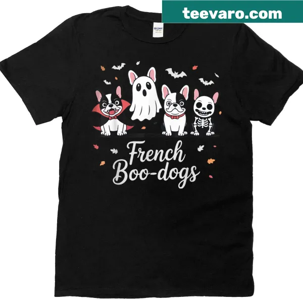 Cute Halloween T-shirt featuring French Bulldogs as ghosts.