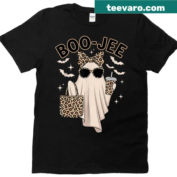 Cute ghost and leopard design on Halloween shirt for women
