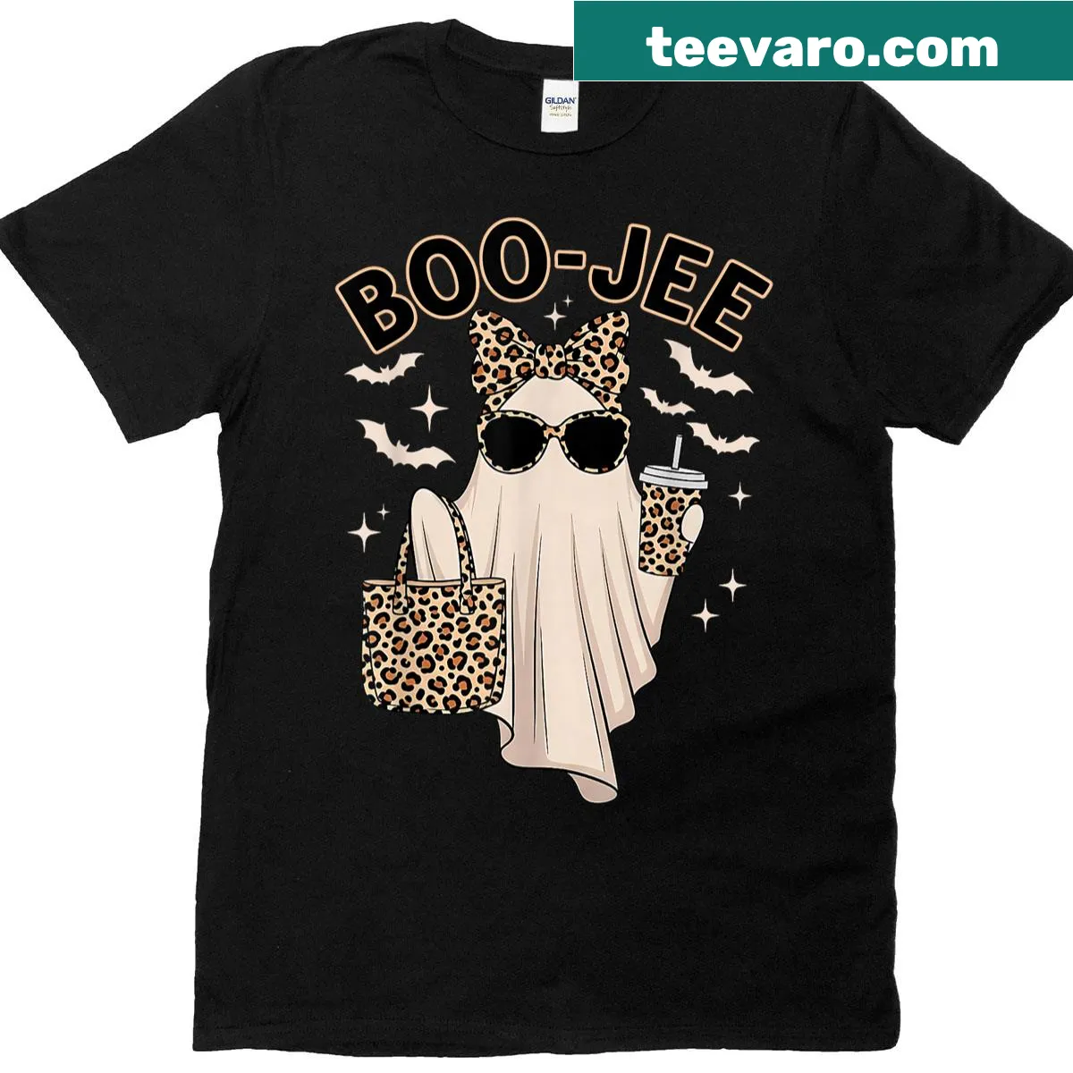 Cute ghost and leopard design on Halloween shirt for women — on a men's t-shirt