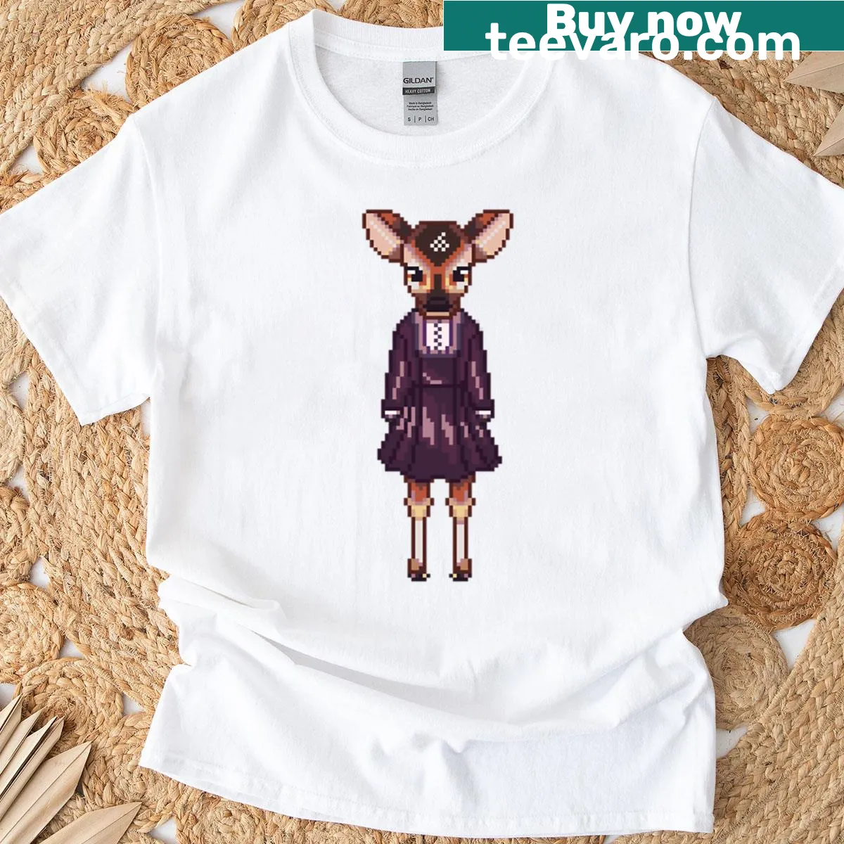 Whimsical Deer Girl t-shirt with nature-inspired graphic — on a men's t-shirt