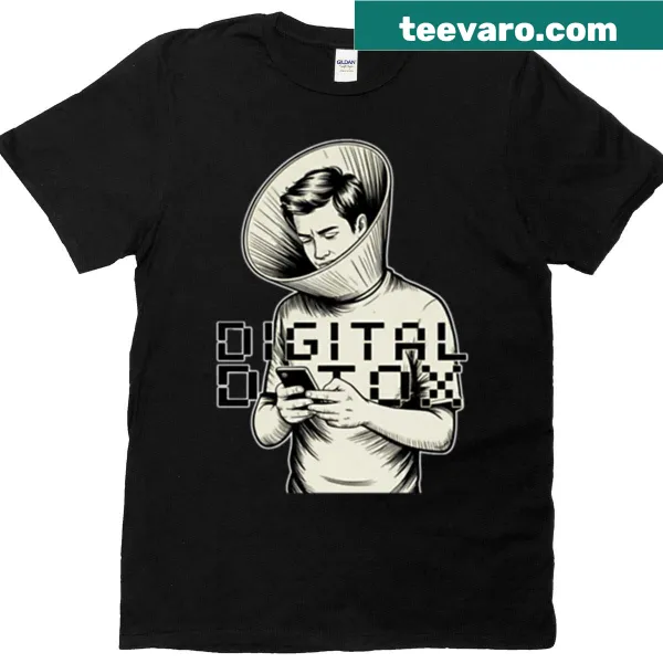 Satirical design about digital detox on a T-shirt