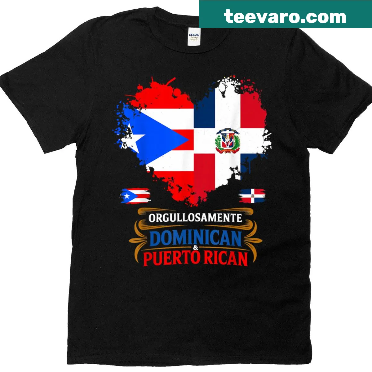 Dominican Puerto Rican flag design T-shirt for women — on a men's t-shirt