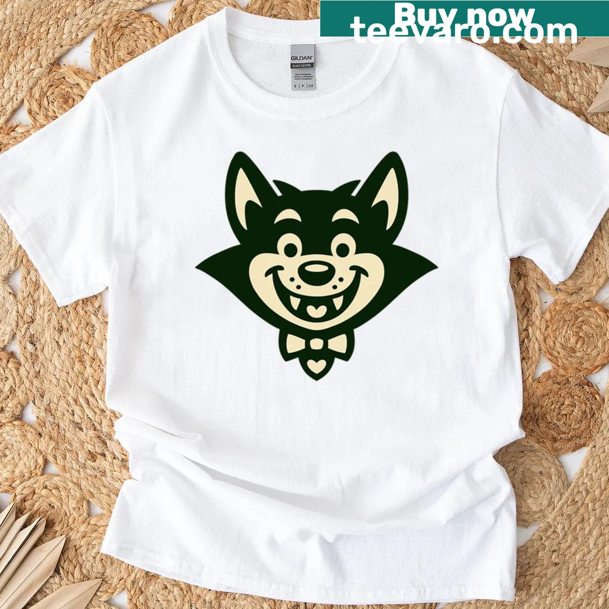 Cartoon vampire dog design on a Halloween t-shirt — on a men's t-shirt