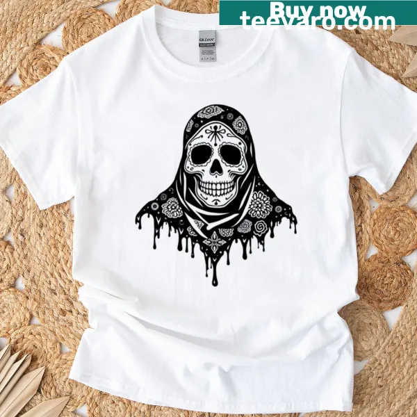 Gothic skull design with dripping elements on a T-shirt