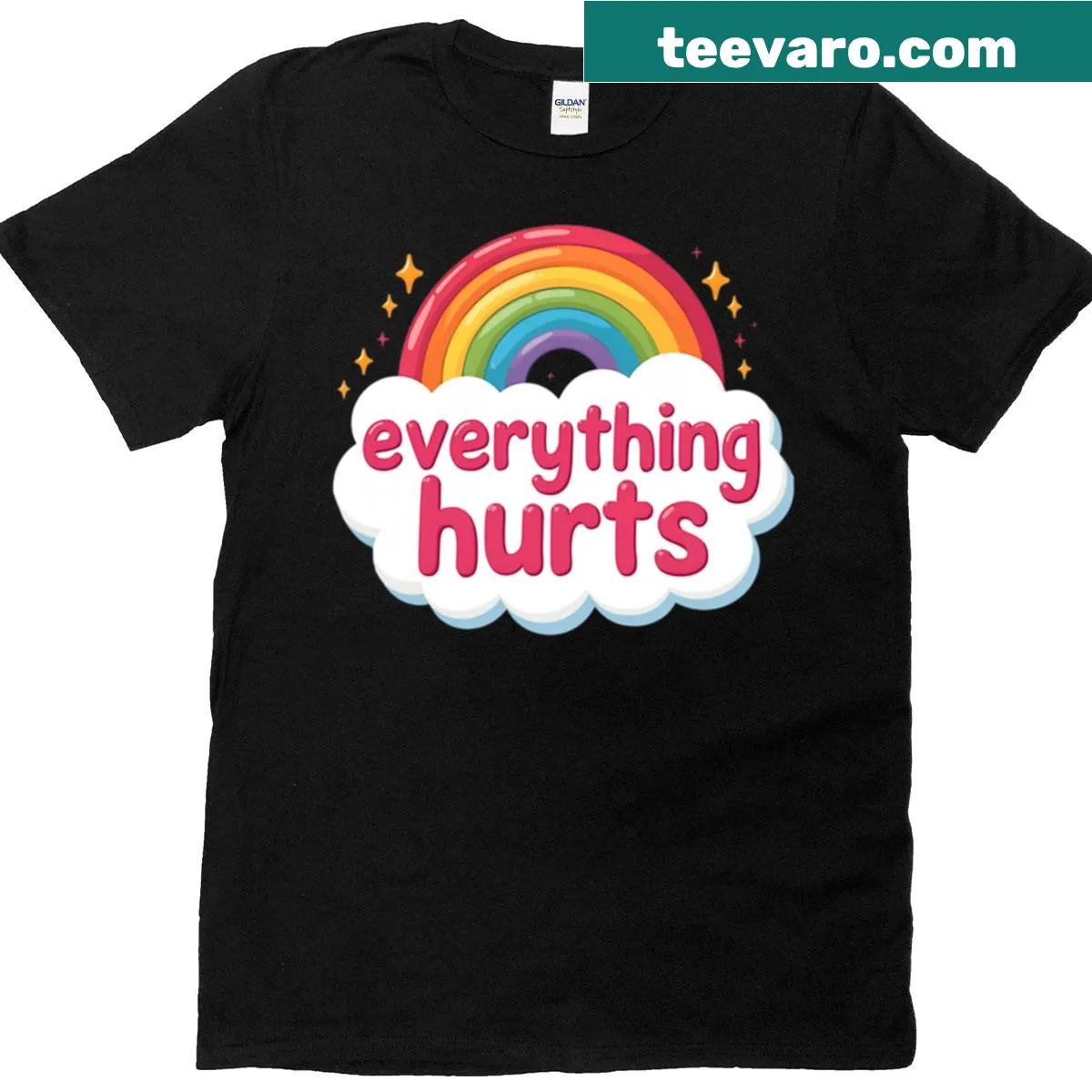 Funny gym t-shirt with bold text 'Everything Hurts' for workout enthusiasts — on a men's t-shirt