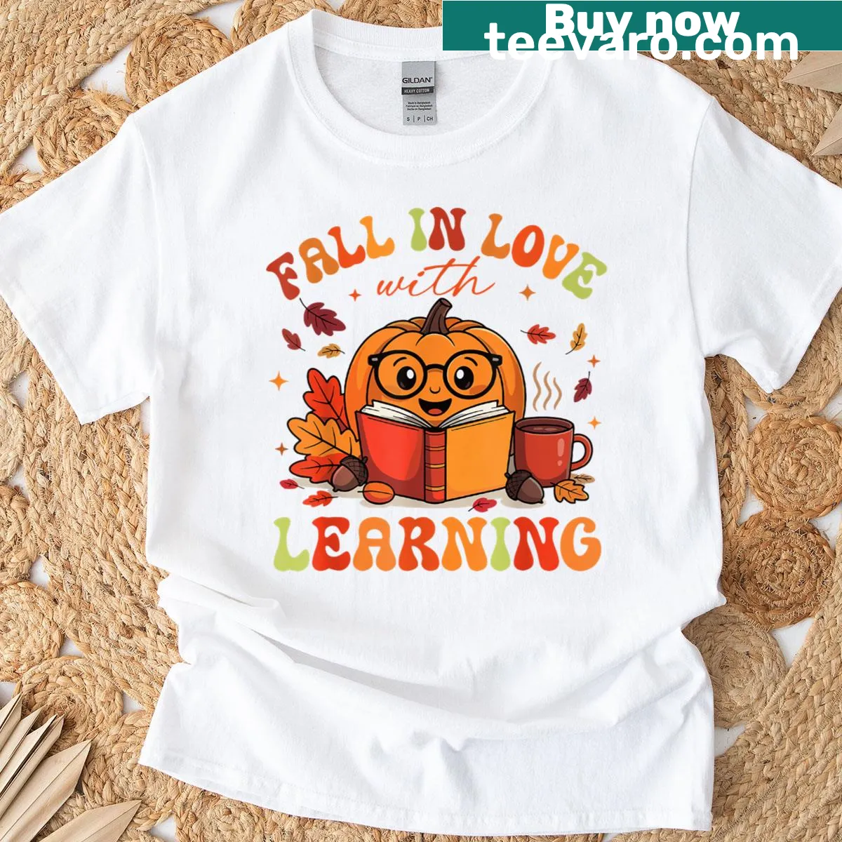 Teacher t-shirt celebrating autumn and learning — on a men's t-shirt