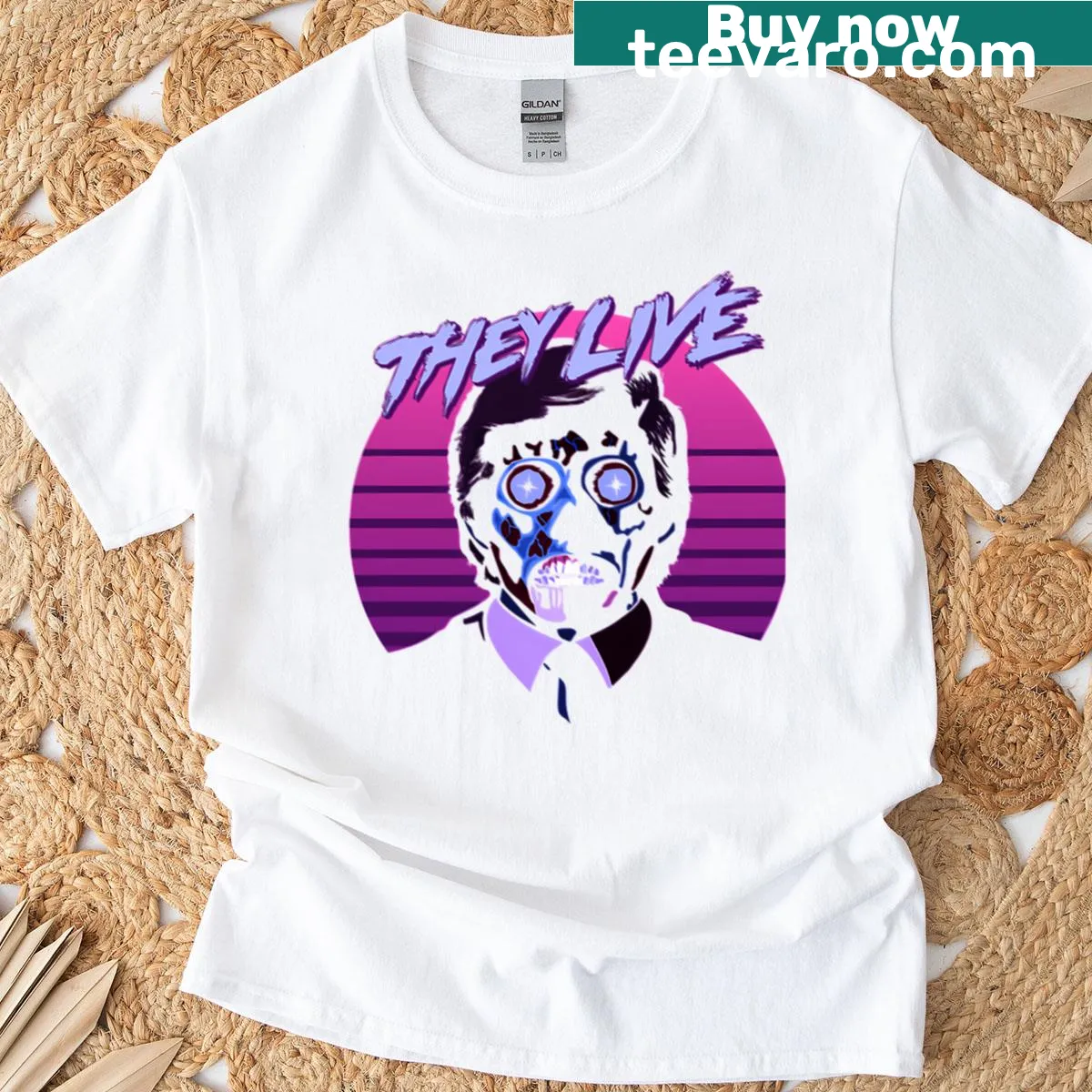 Vintage horror movie-themed T-shirt featuring monsters and ghosts — on a men's t-shirt