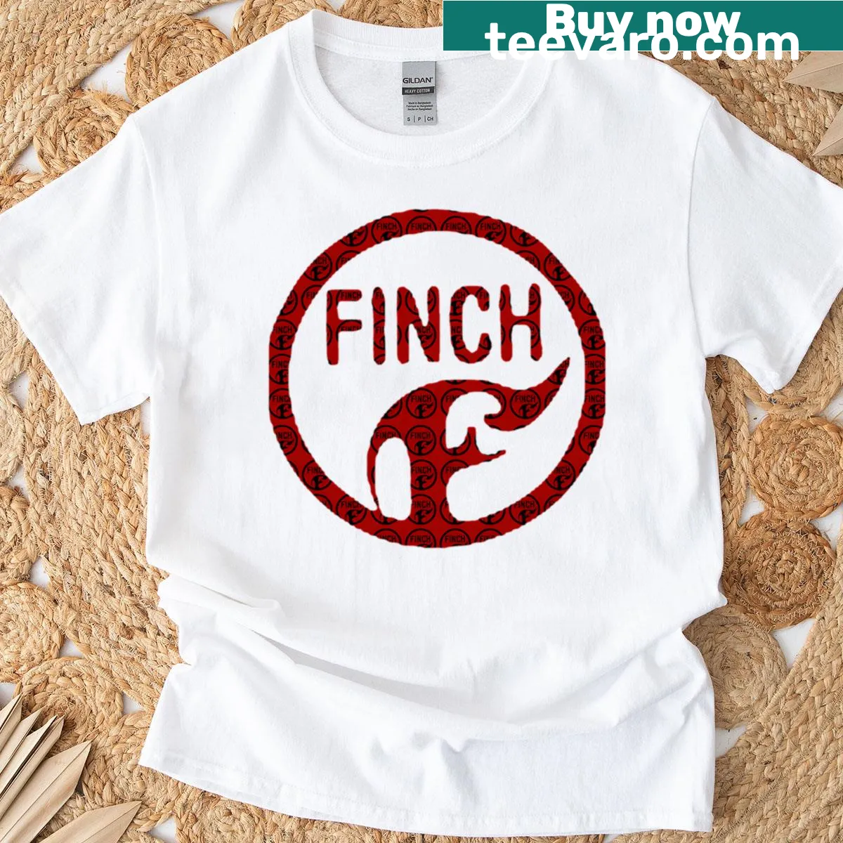 Finch logo t-shirt celebrating birds and nature — on a men's t-shirt