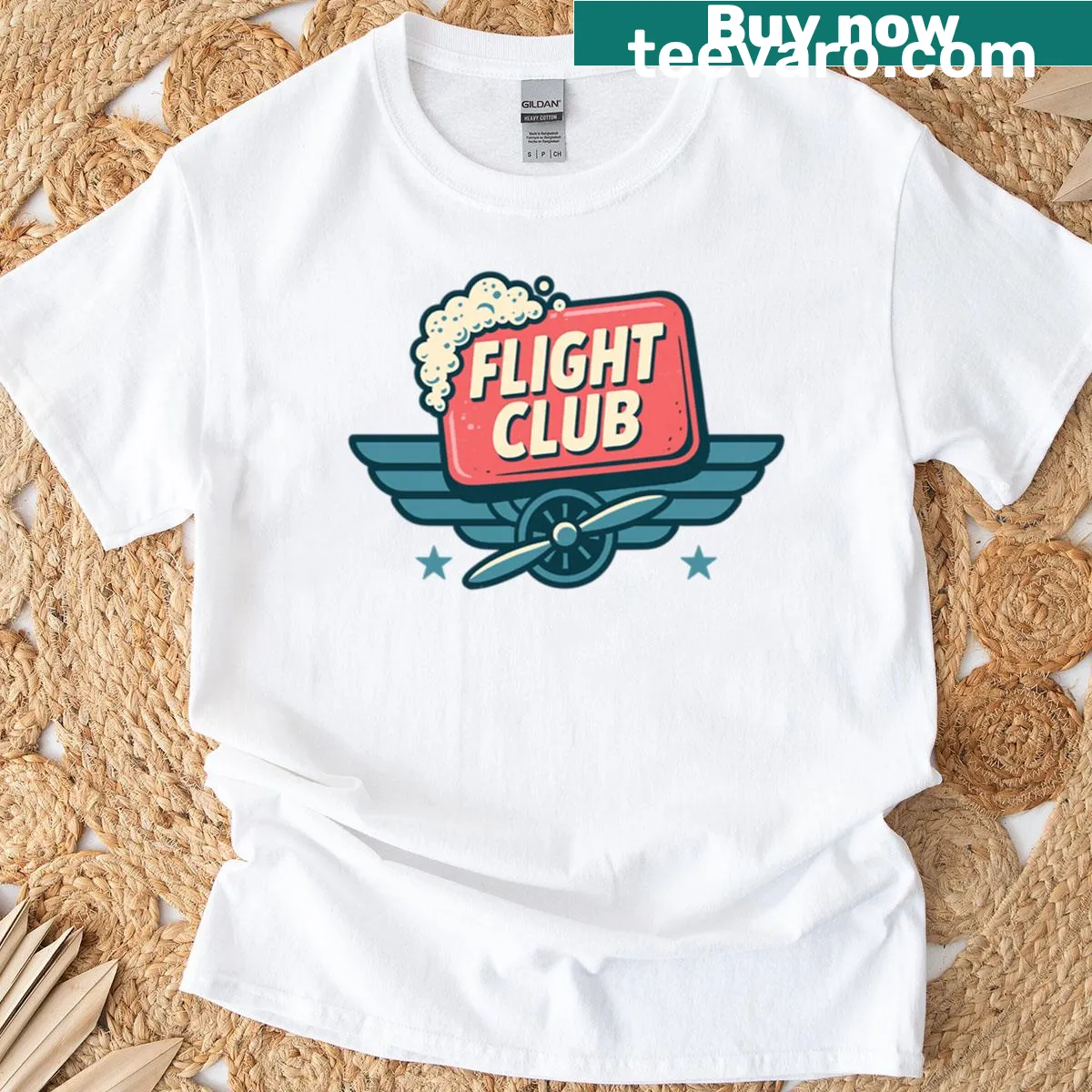 Aviation-themed parody with vintage style referencing Flight Club — on a men's t-shirt