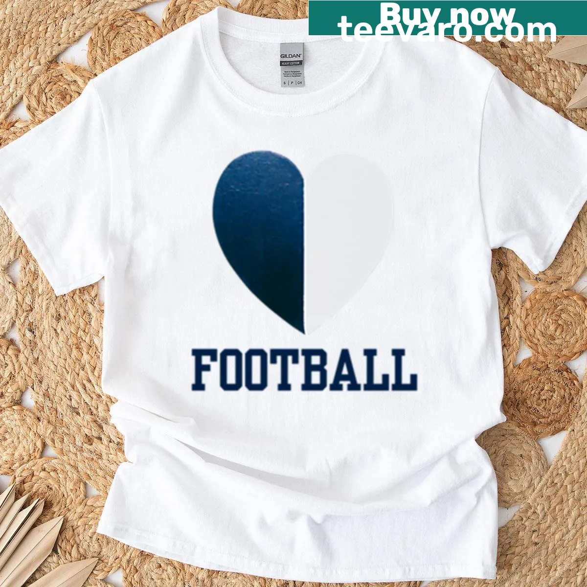 Football heart design T-shirt in blue and white — on a men's t-shirt