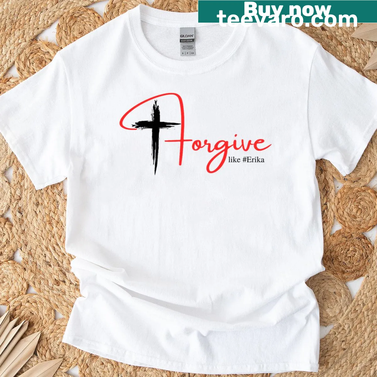 Inspirational graphic tee promoting forgiveness in Christianity. — on a men's t-shirt