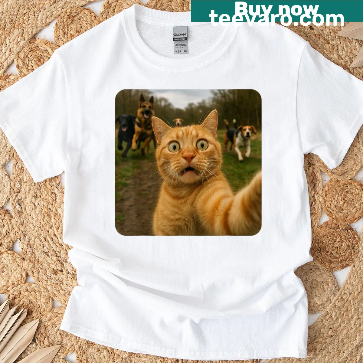 Playful cat selfie graphic on a t-shirt — on a men's t-shirt