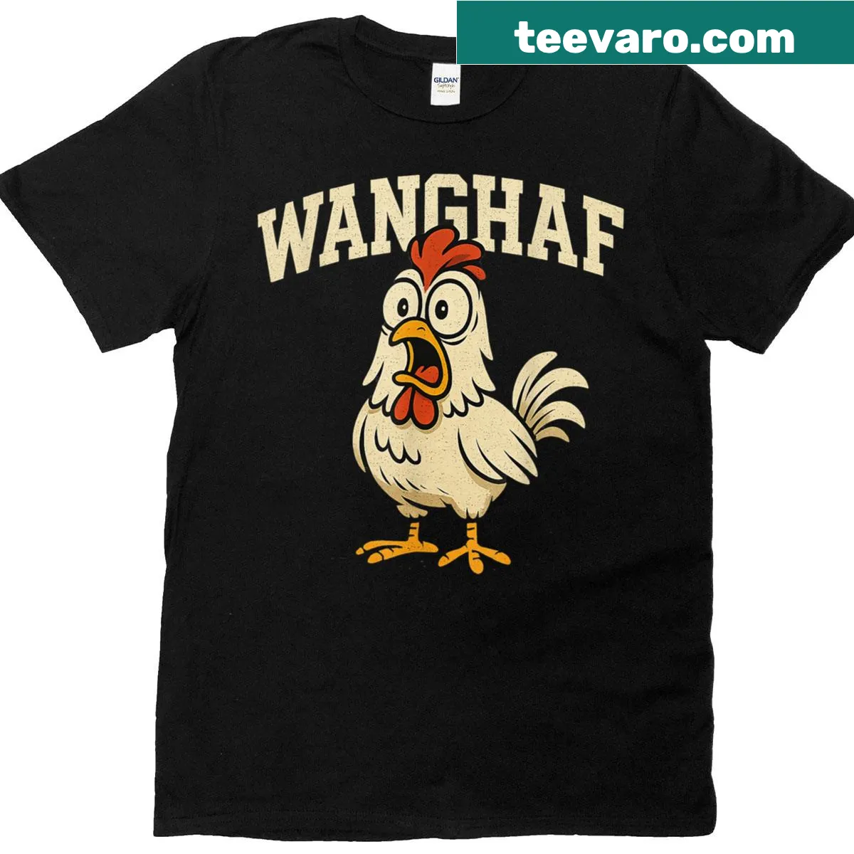 Funny chicken meme illustrated T-shirt — on a men's t-shirt