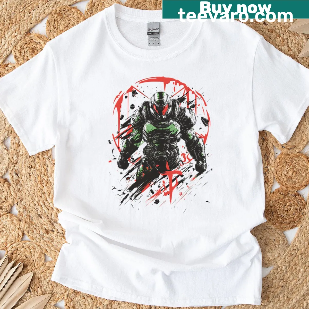 Vintage-style t-shirt with funny demon game graphic — on a men's t-shirt