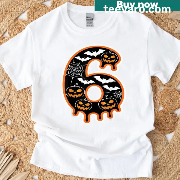 Matching couple T-shirts with a funny Number Six Halloween design