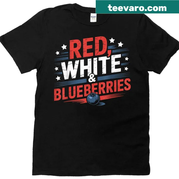 Retro-style T-shirt featuring red, white, and blueberries for a humorous patriotic look