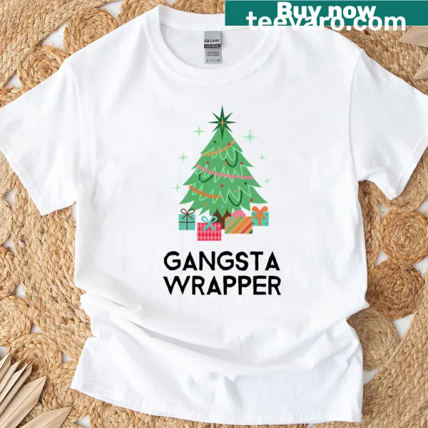 Vintage distressed graphic with a pun on 'Gangsta Wrapper' on a t-shirt