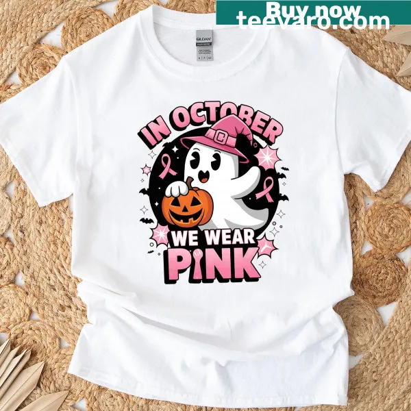 Breast cancer awareness graphic t-shirt with a ghost witch