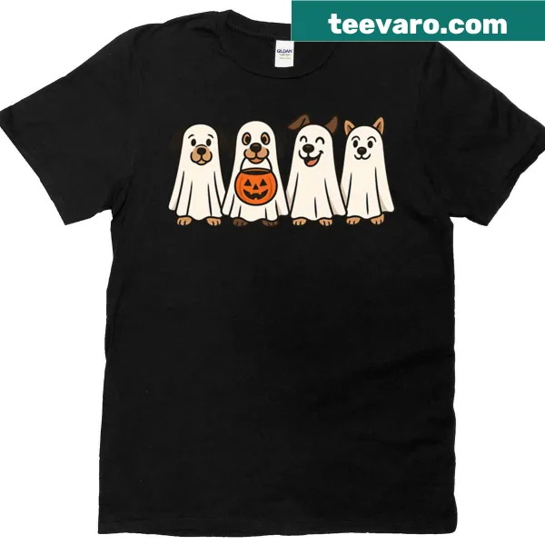 Cartoon ghost dogs in a Halloween design on a t-shirt
