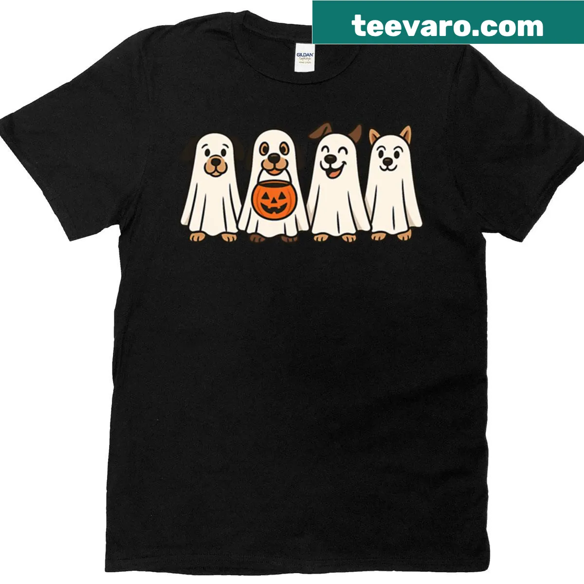 Cartoon ghost dogs in a Halloween design on a t-shirt — on a men's t-shirt
