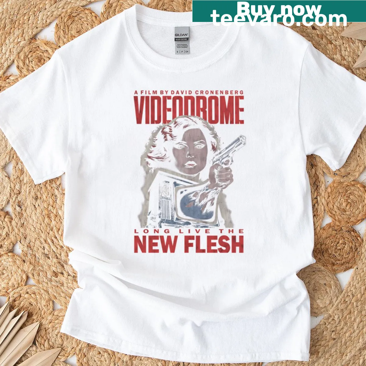 Vintage T-shirt featuring a horror movie-themed graphic — on a men's t-shirt