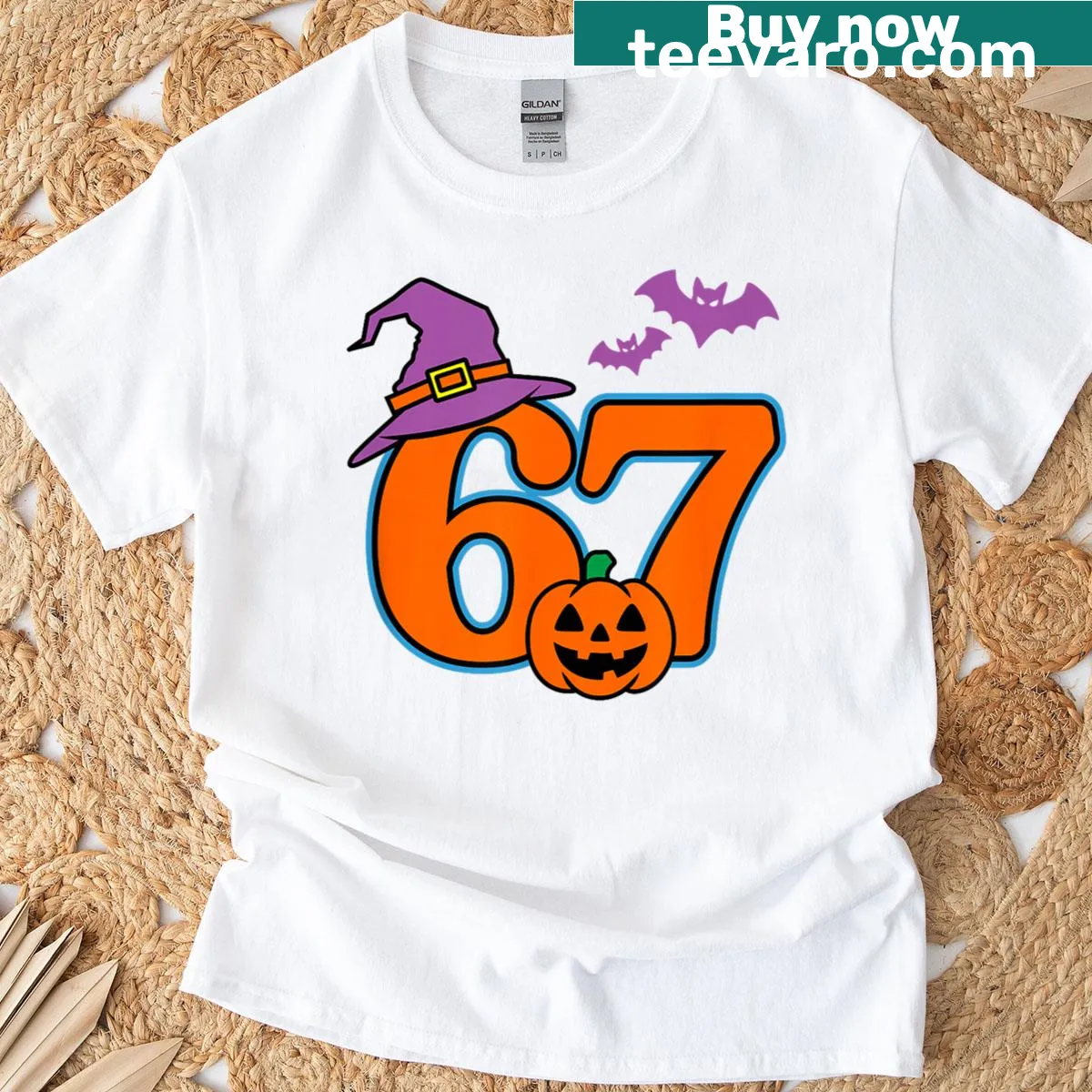 Vintage Halloween T-shirt featuring bats, a pumpkin, and a witch hat — on a men's t-shirt