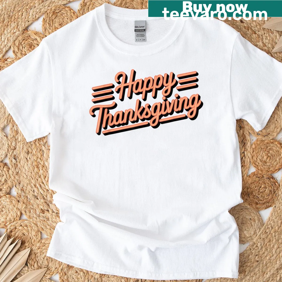 Retro style t-shirt with Happy Thanksgiving family message — on a men's t-shirt