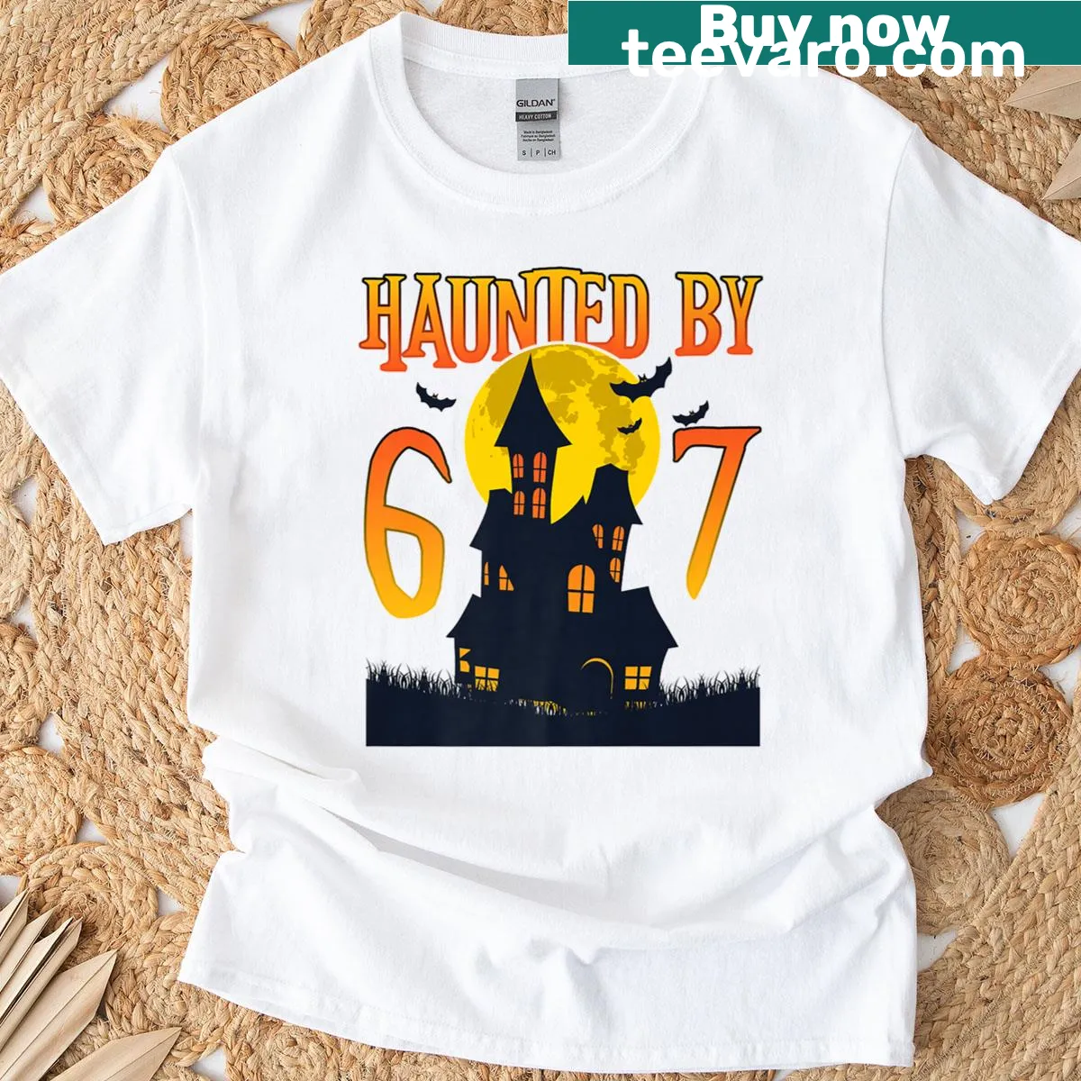 Cartoon Halloween t-shirt with meme graphics and spooky text — on a men's t-shirt