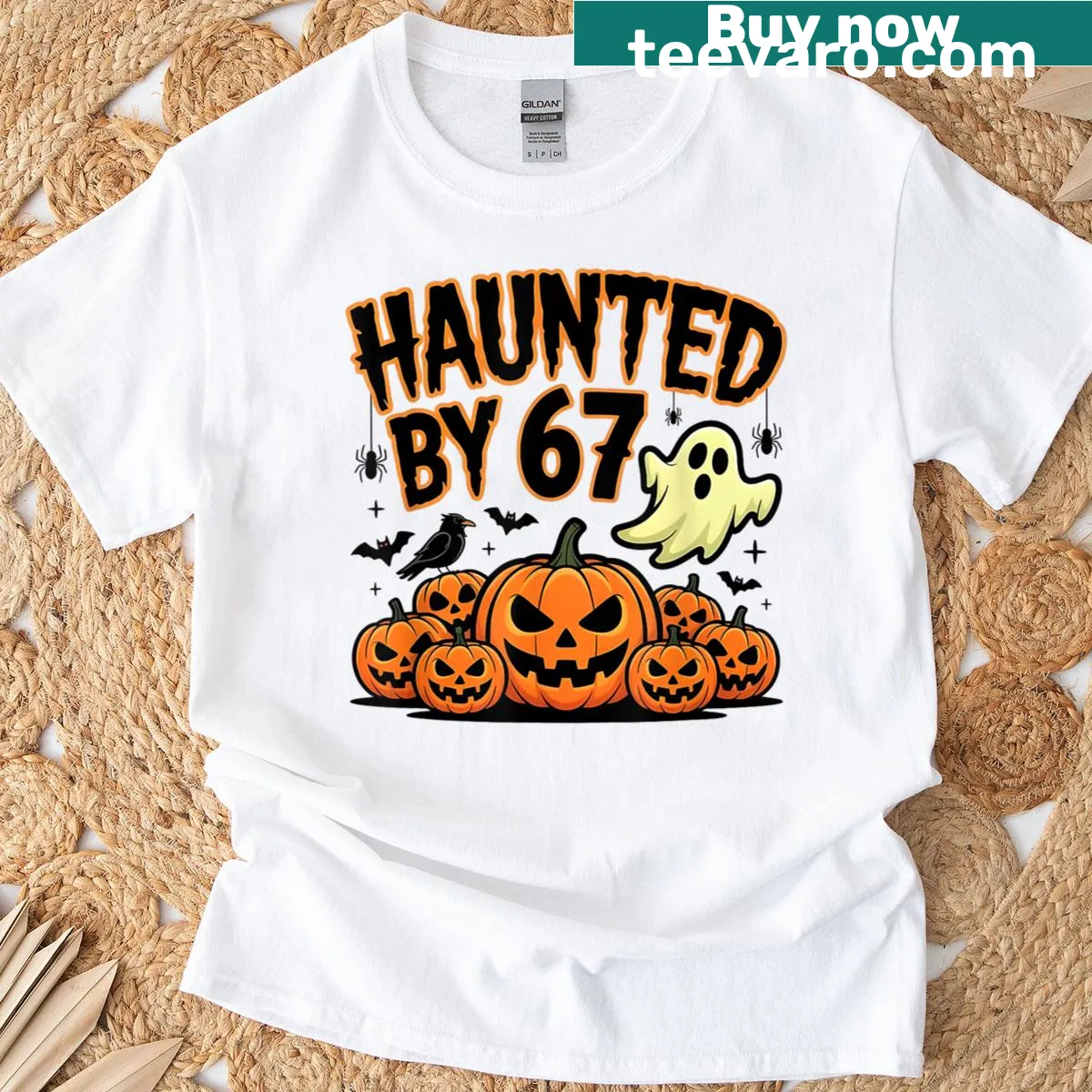 Funny Halloween T-shirt with ghosts and pumpkins — on a men's t-shirt