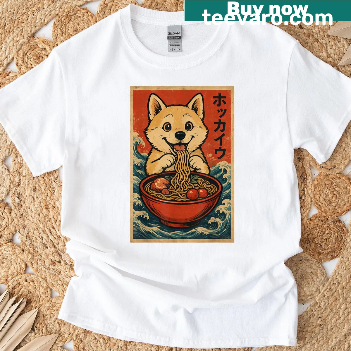 Cute cartoon graphic of Hokkaido ramen on T-shirt — on a men's t-shirt