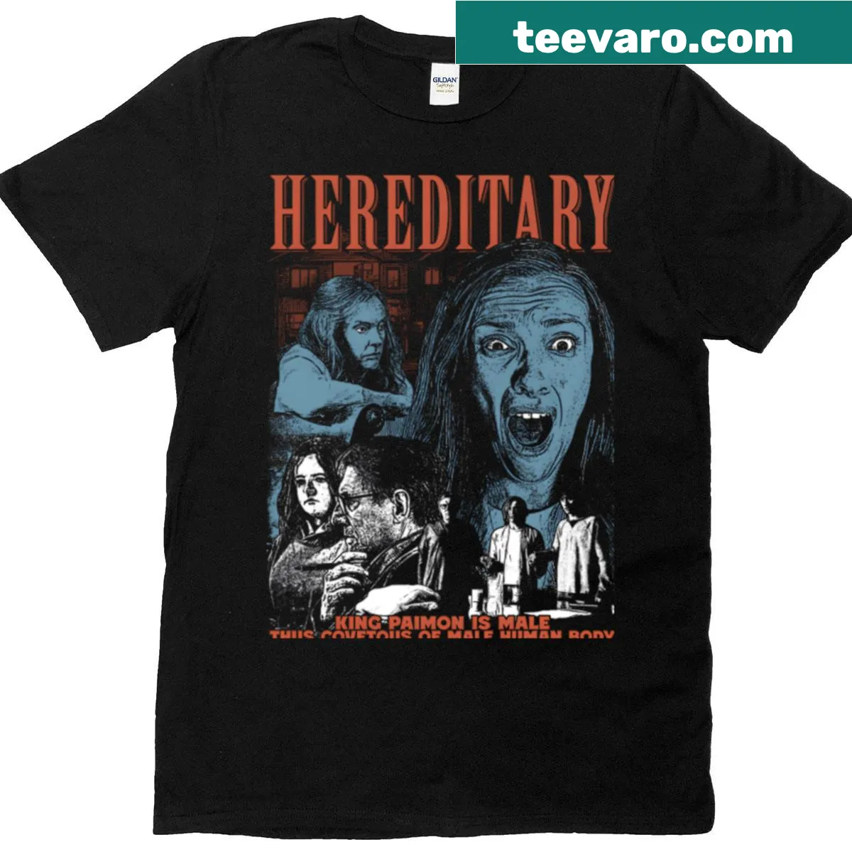 Vintage Halloween-themed t-shirt with a dark movie logo design — on a men's t-shirt