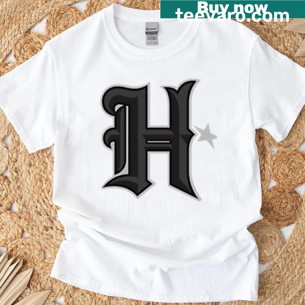 Subdued Houston logo t-shirt featuring minimalist design — on a men's t-shirt