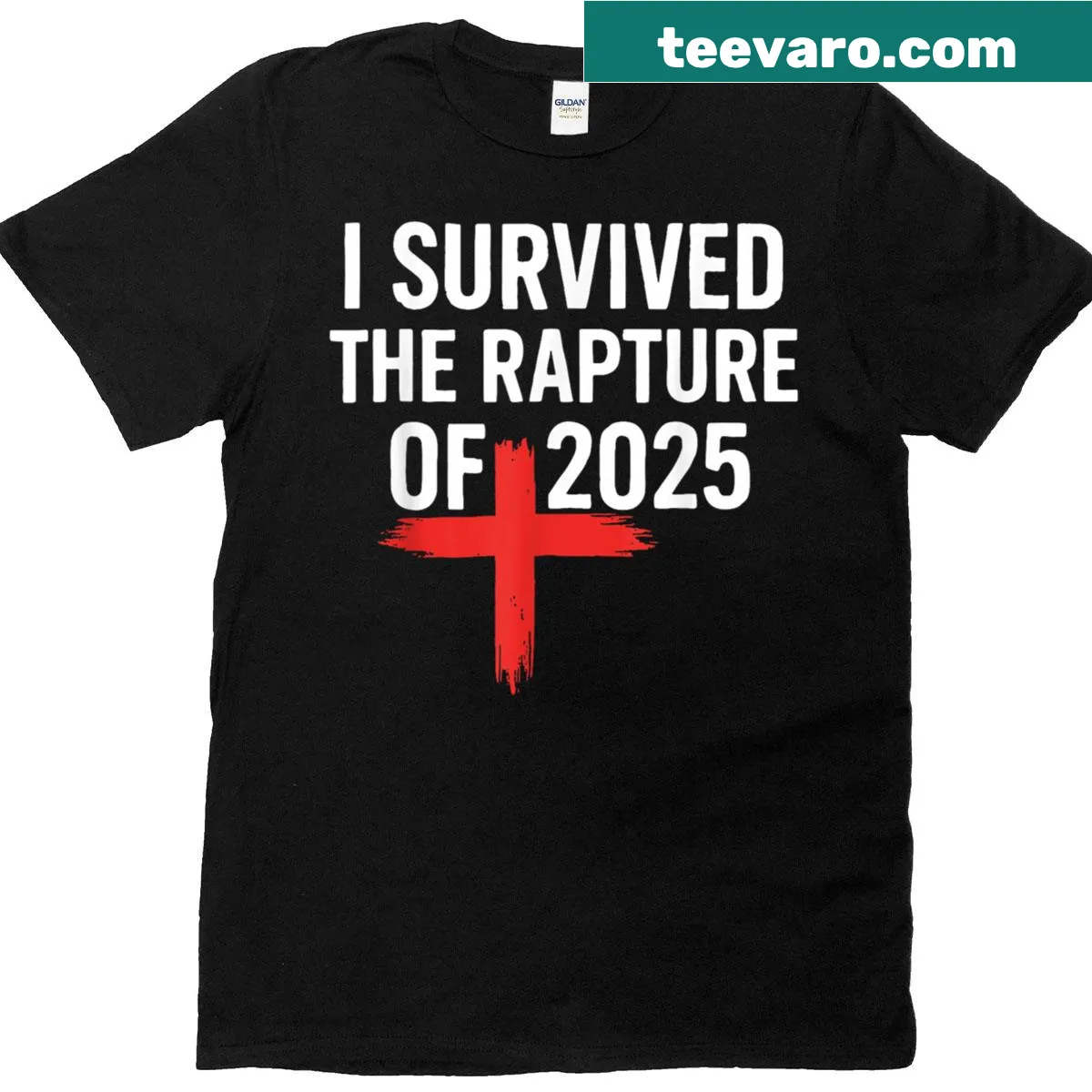 T-shirt with 'I Survived The Rapture Of 2025' text — on a men's t-shirt