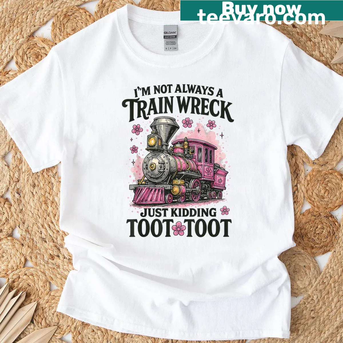 Funny T-shirt featuring the phrase about being a train wreck — on a men's t-shirt