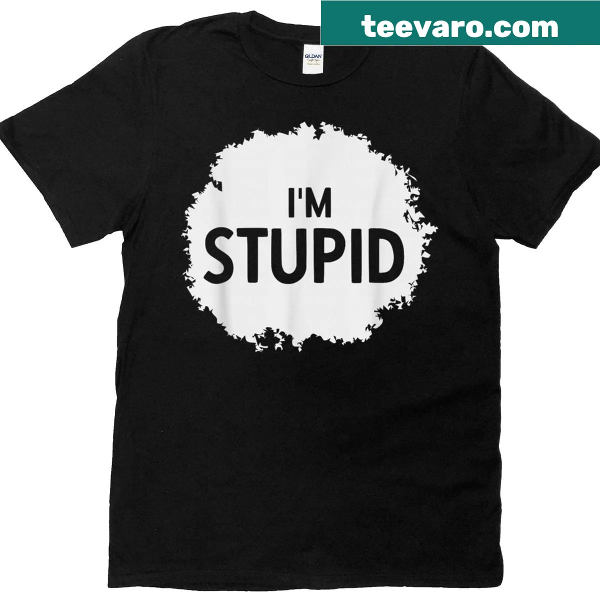Matching couples t-shirt with bold text saying I'm Stupid — on a men's t-shirt