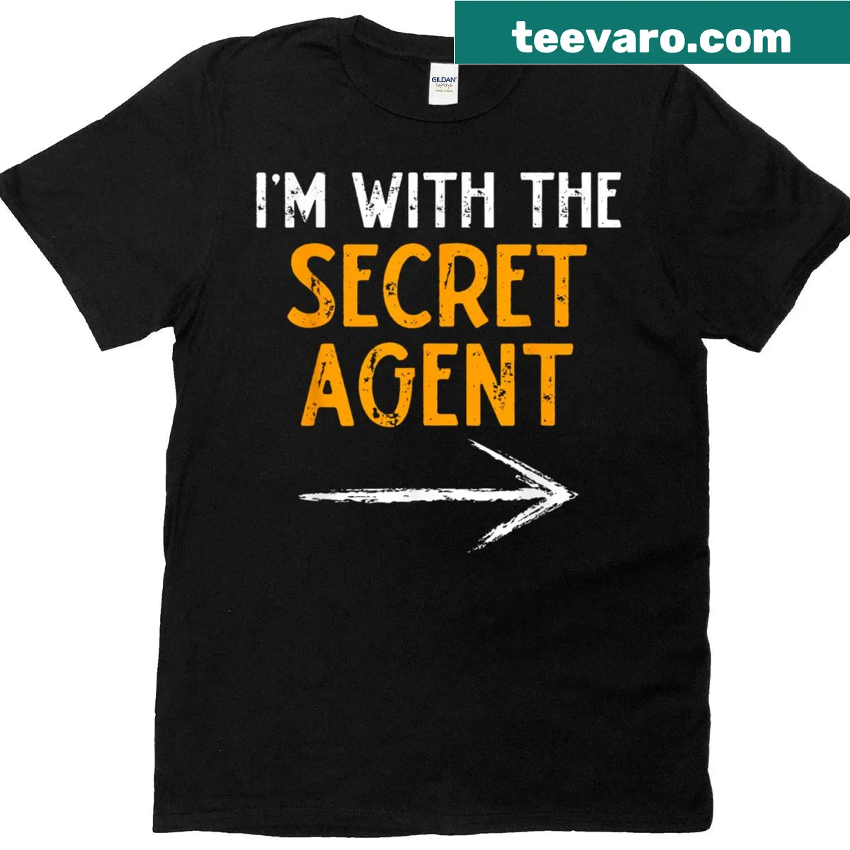 Matching Halloween T-shirt for couples with a secret agent theme — on a men's t-shirt