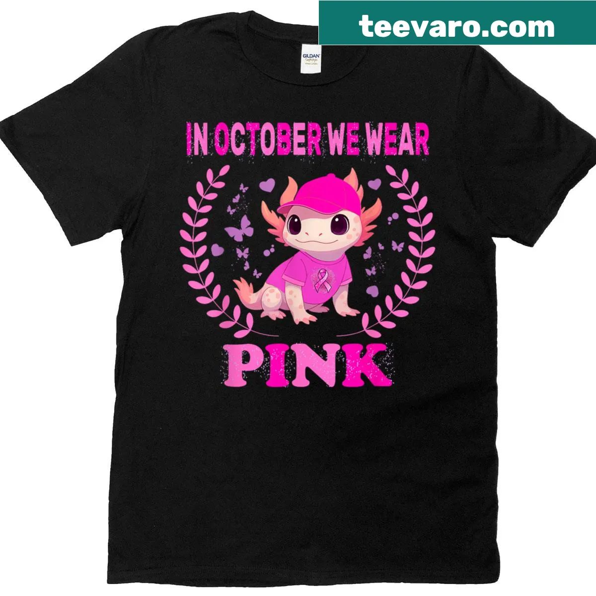 Cute T-shirt featuring an axolotl design for October — on a men's t-shirt