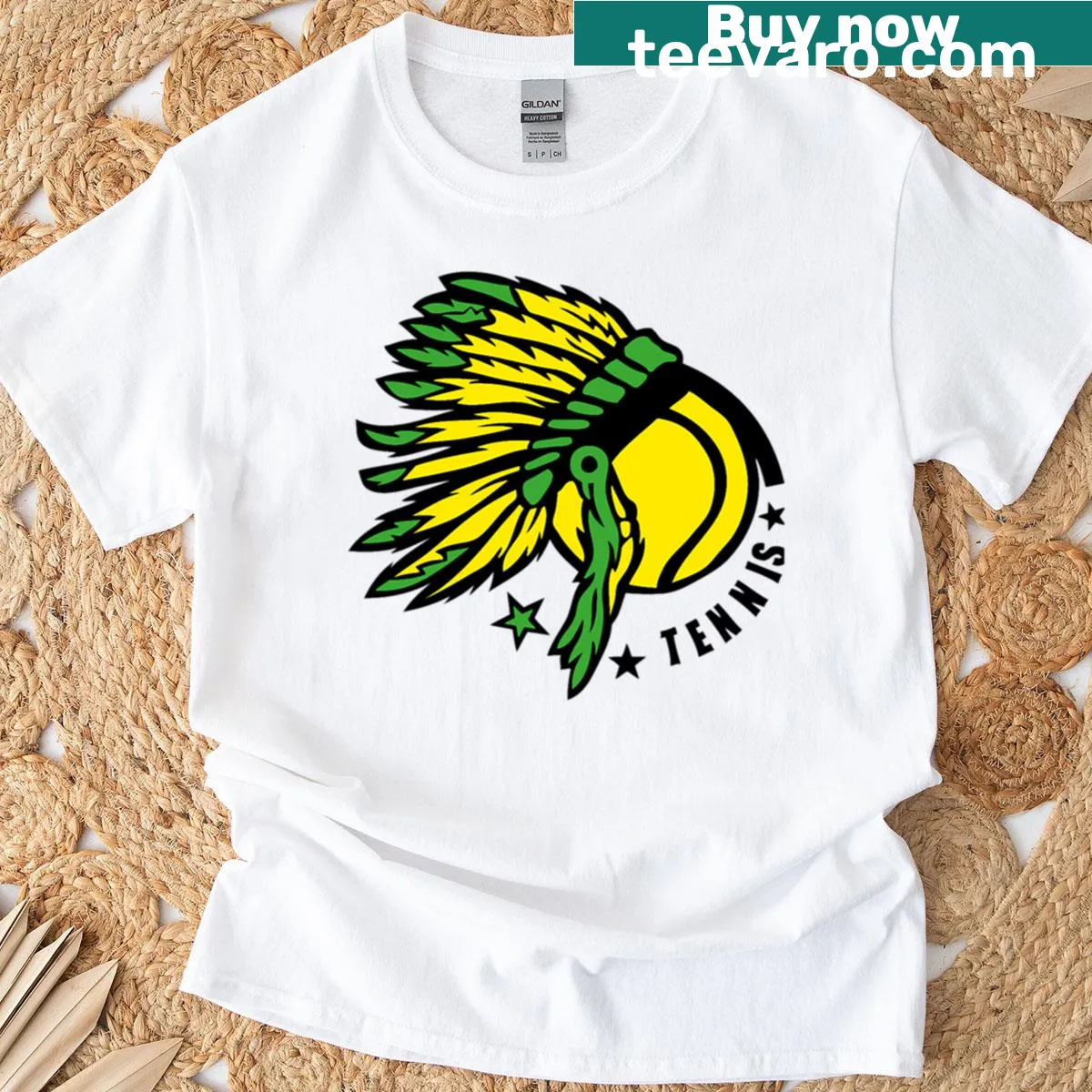 T-shirt featuring a playful tennis headdress logo illustration — on a men's t-shirt