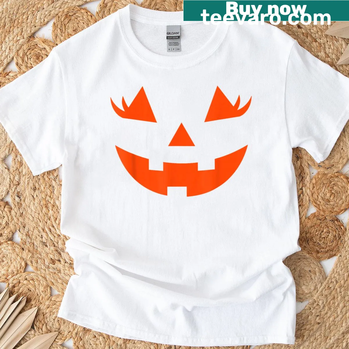 Cute Jack O' Lantern face t-shirt for women's Halloween costume — on a men's t-shirt