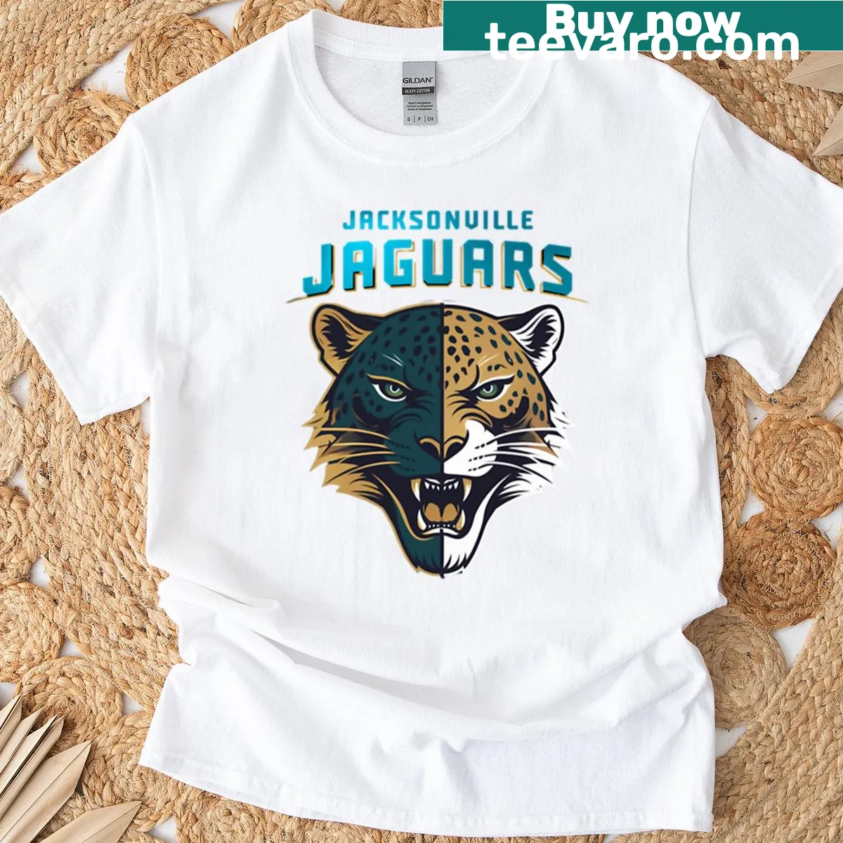 Jacksonville Jaguars typography T-shirt featuring bold 'Jax' text — on a men's t-shirt
