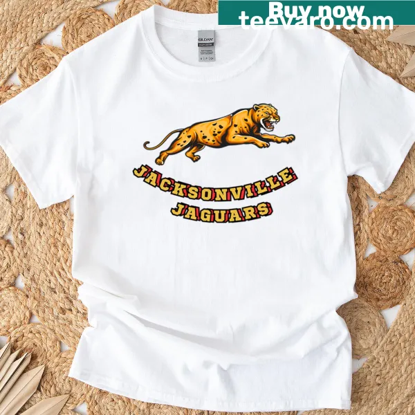 Artistic jaguar illustration with Jacksonville Jaguars text on a t-shirt.