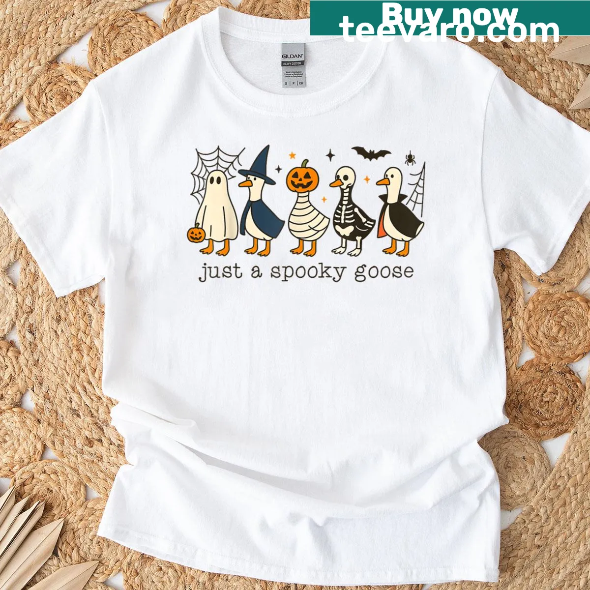 Funny skeleton goose design on Halloween costume t-shirt — on a men's t-shirt